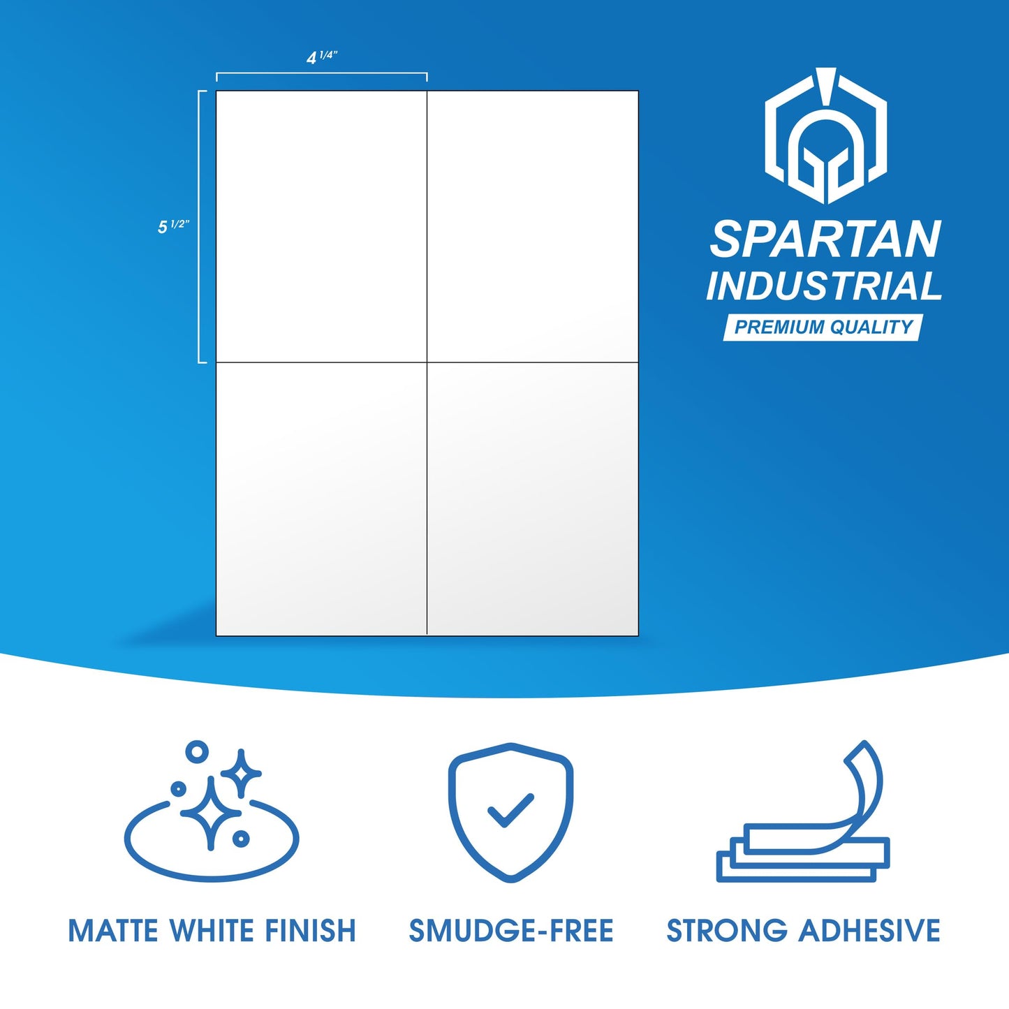 4.25" X 5.5" Matte White Printable Shipping Labels (500 Sheets, 2000 Stickers) Large Address and Mailing Labels for Laser & Inkjet Printers - Spartan Industrial Template R023