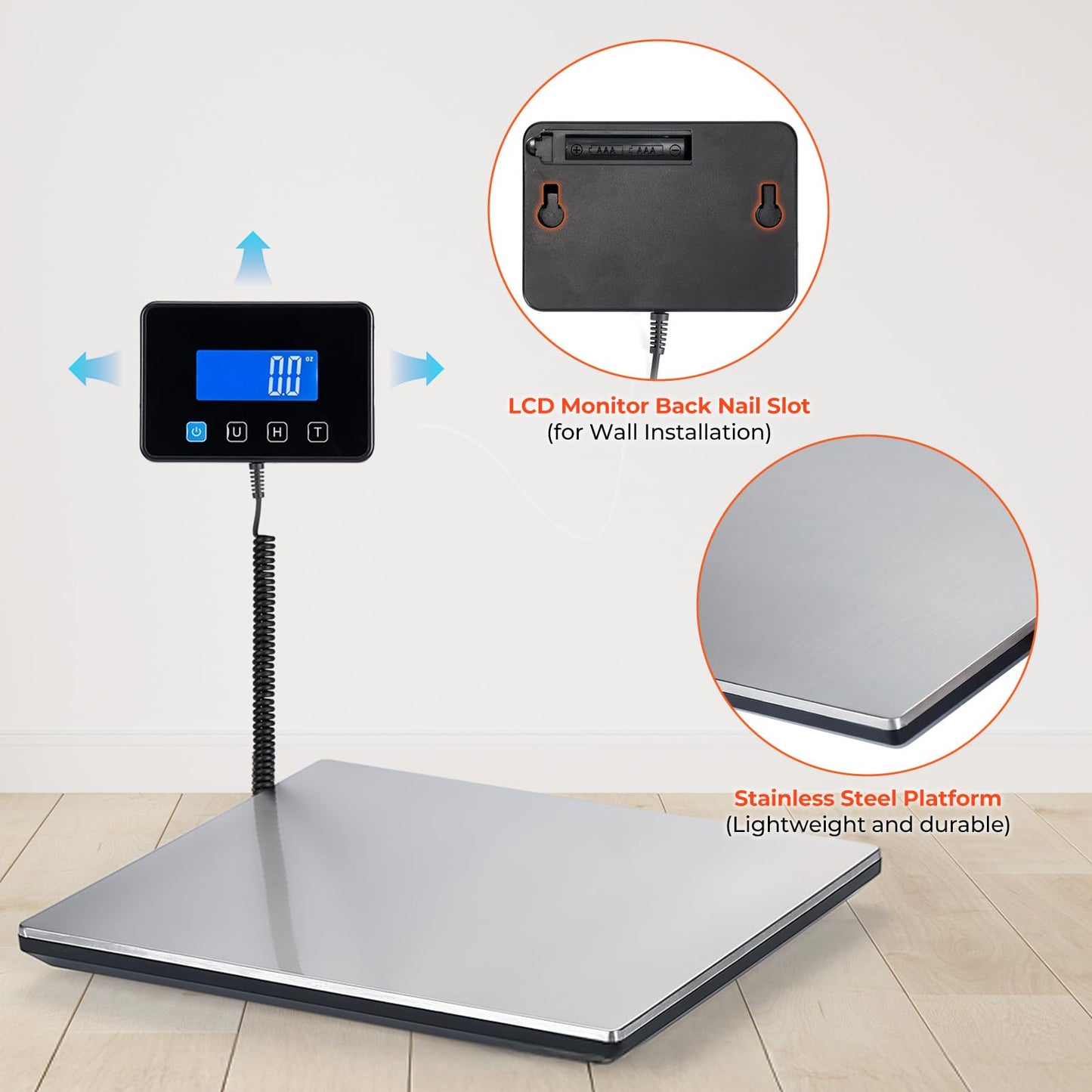 MUNBYN Shipping Scale, 660lb/1.8oz Digital Postal Scale for Packages with Hold/Tare Function, Backlit LCD, Battery & Cable Included, Postage Scale for Small Business, Packages, Luggage, and Home Use