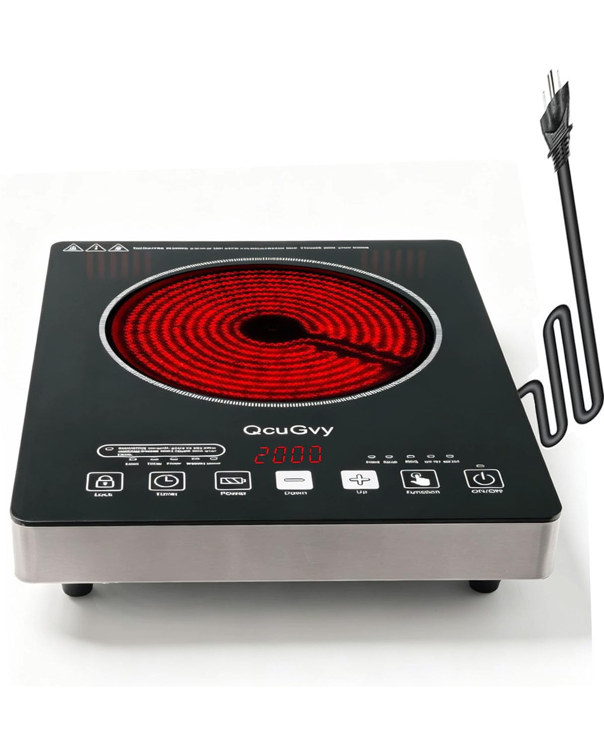 Portable Infrared Burner 2000W Electric Burner with 3 Hours Timer-Electric Hot Plate Touch Control Panel Adjustable Heating Power Glass Plate Electric Cooktop for Cooking (Black 2)