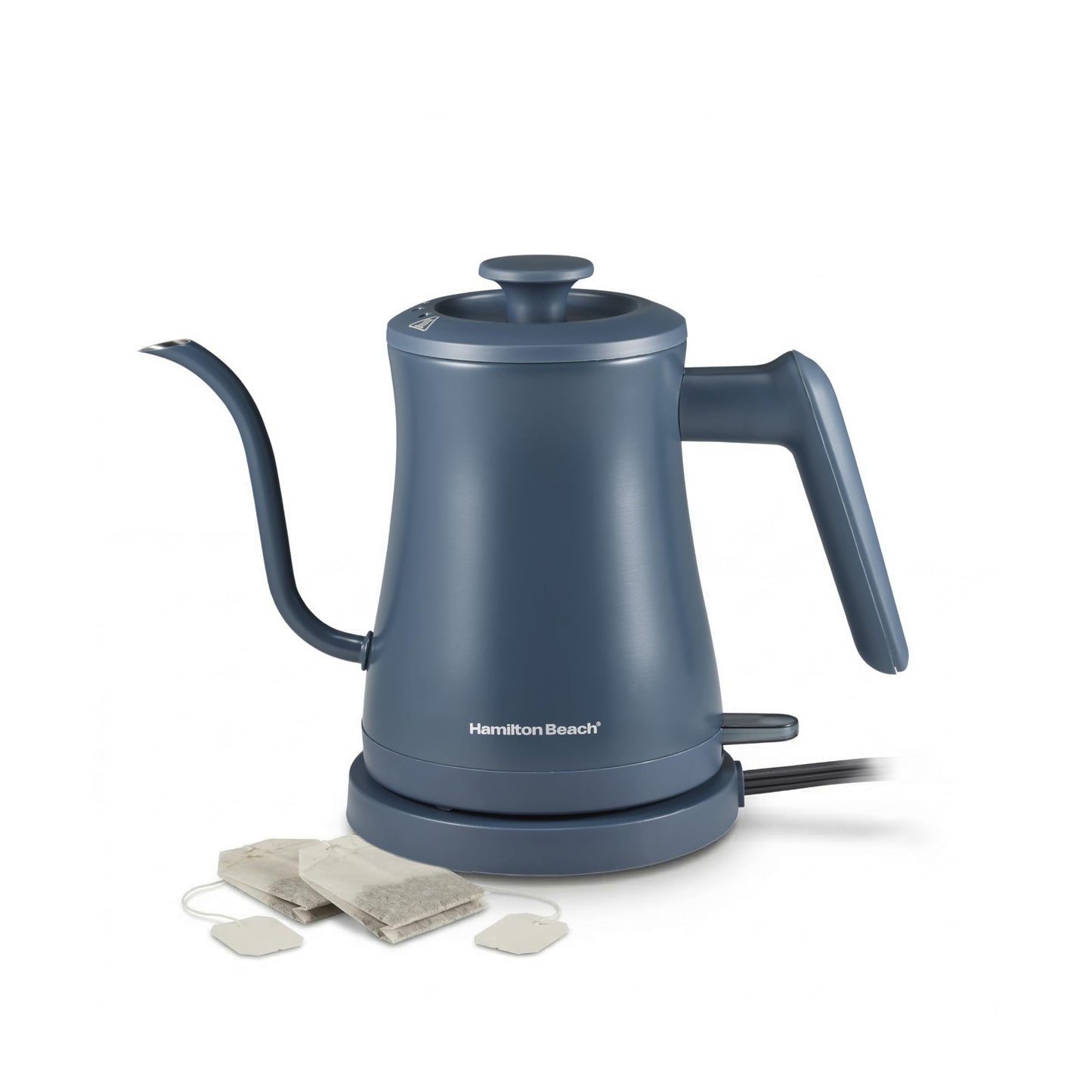 Hamilton Beach Compact 20 oz. / 0.6 Liter Gooseneck Electric Kettle for Boiling Water, Pour Over Coffee, Tea, 1200 Watts, Stainless Steel BPA-Free Interior, Kitchen Makeover Blue (41047)