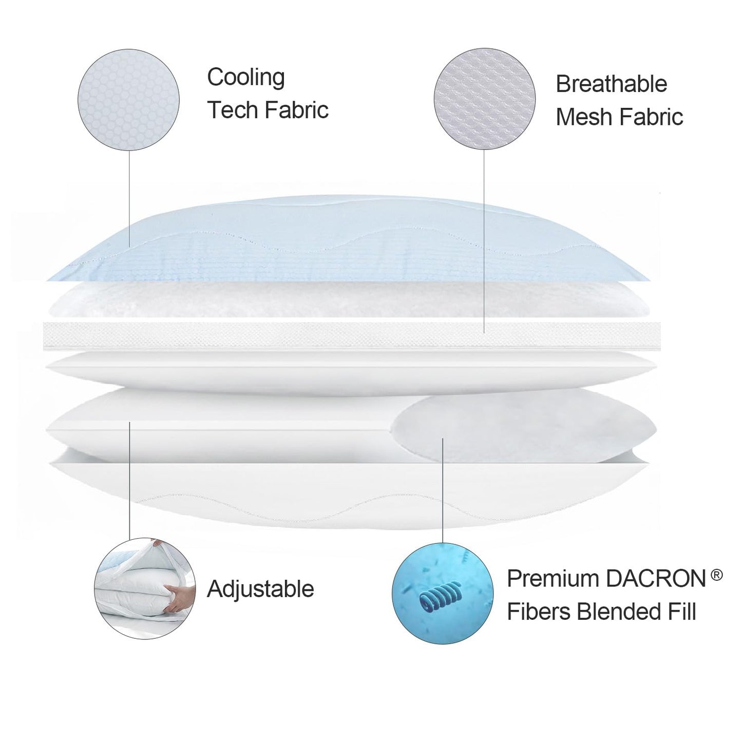 ANT-HOME Cooling Adjustable Pillow for Side, Back, Stomach Sleepers，Customizable Support Pillows for Neck Pain Relief，Standard Size Set of 1 Luxury Bed Pillow.