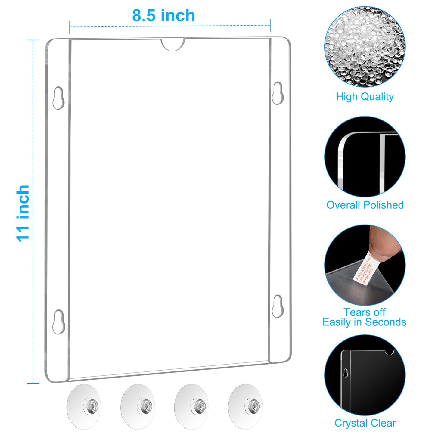 EHWINE 8 Pack Acrylic Window Sign Holder 8.5×11 with 4 Suction Cups, Clear Acrylic Frames Glass Door Wall Mount Advertising Signage Sign Holder for Store, School, Office, Home