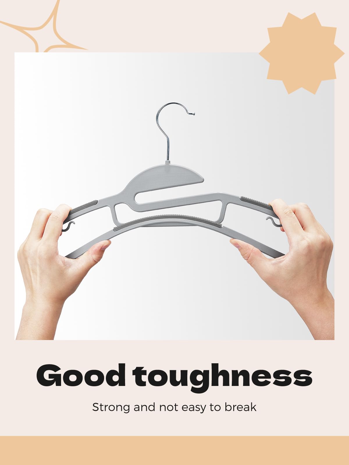 HOUSE DAY Grey Plastic Hangers 50 Pack, Slim Space Saving, Non Slip Hangers with Rubber Pads, Sturdy Heavy Duty Coat Hanger for Closet, S-Shaped Clothes Hanger for Shirt, Suit, Pant, Skirt