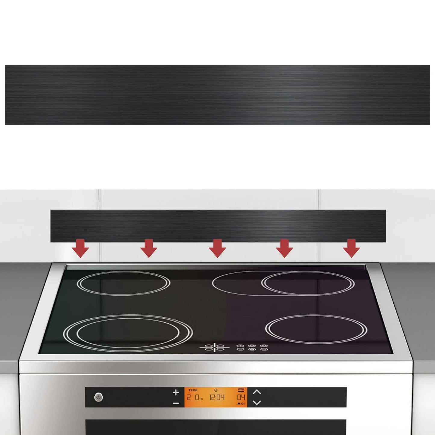 Stainless Steel Backsplash for Stove, Front Control Freestanding Range Universal Backguard, Stainless Steel Backsplash for Kitchen Stove Decor, 29.75" L×5" W Fit for Most (Black_1 Pc)