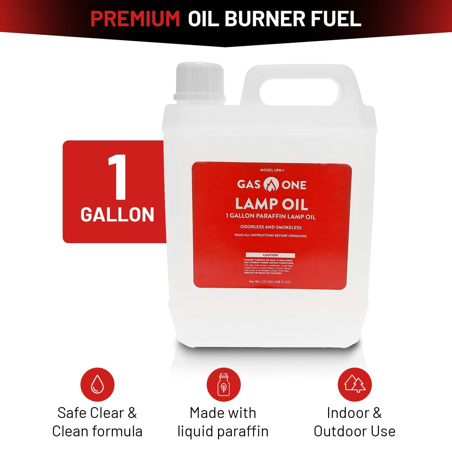 GasOne Liquid Paraffin Lamp Oil – 1 Gallon (128oz) Clear – Odorless, Smokeless Indoor Outdoor Fuel for Lanterns, Lamps, and Torches – Safe Packaging