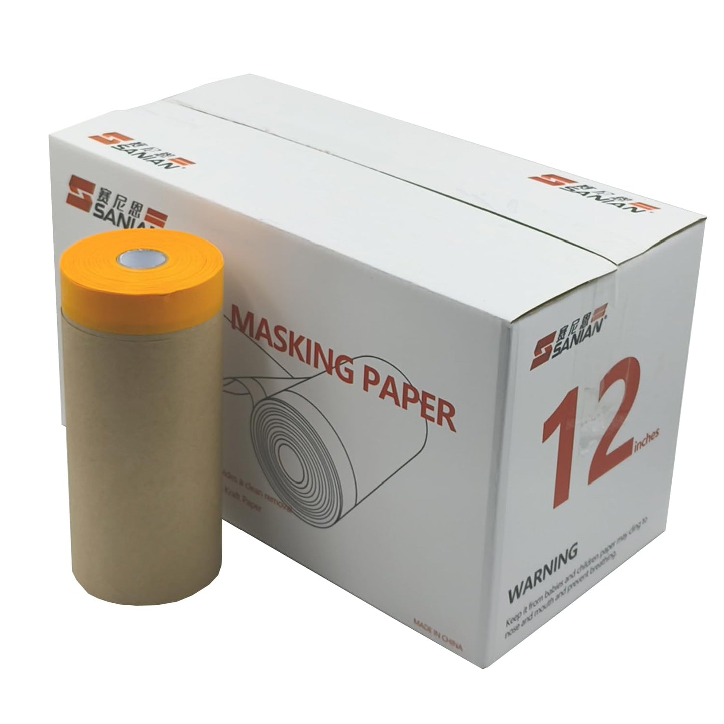 sanian Painter's Pre-Taped Masking Paper and Masking Tape in one Kraft Paper Roll 8 Pack 12" x 65 Feet(Each roll) Total 520 feet Paper is PRE-Folded