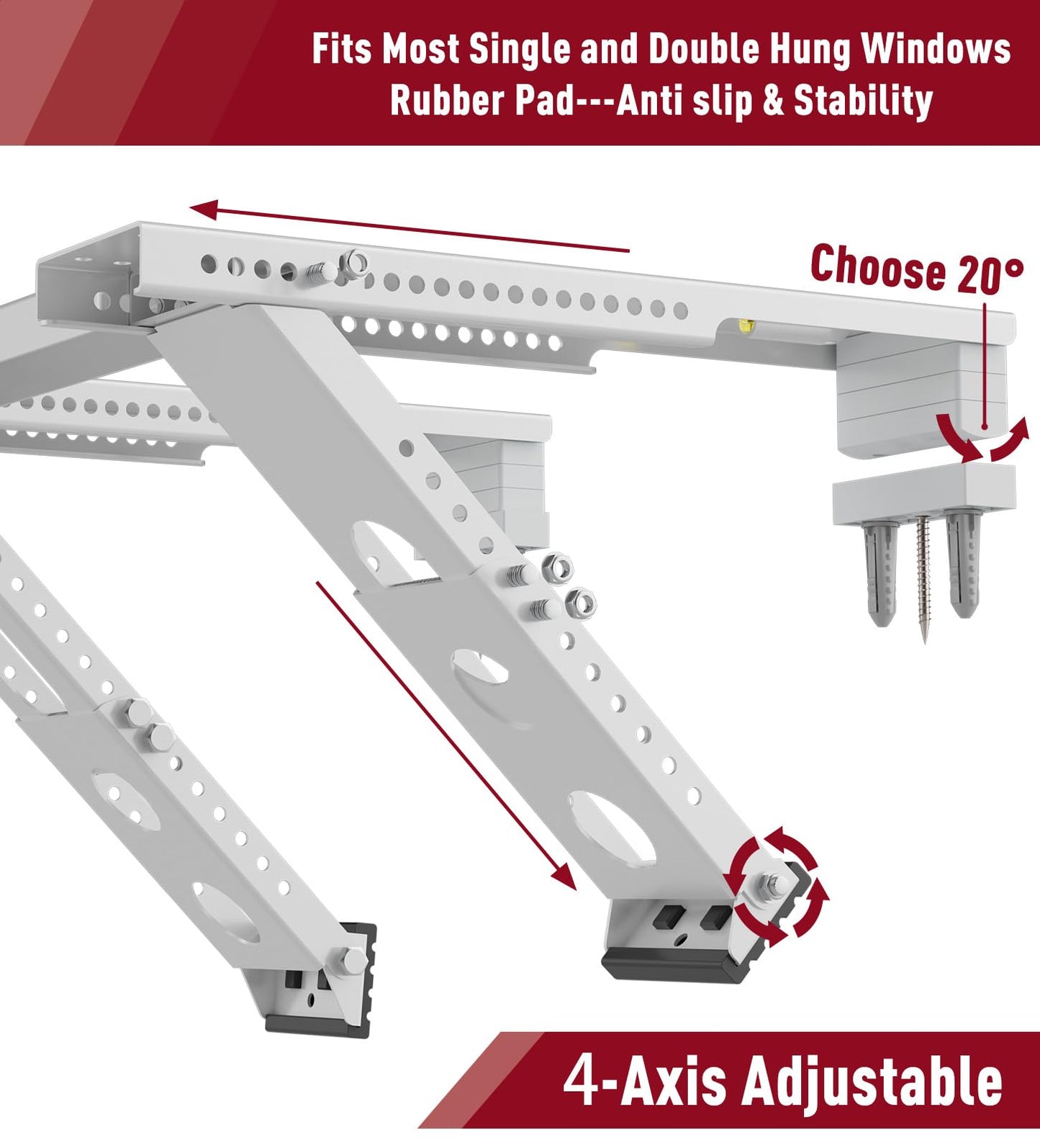 LEOPO Air Conditioner Support Bracket,Fits Single & Double-Hung Windows,Heavy Duty Steel, Holds Up to 220lbs, for 12000-24000 BTU Units
