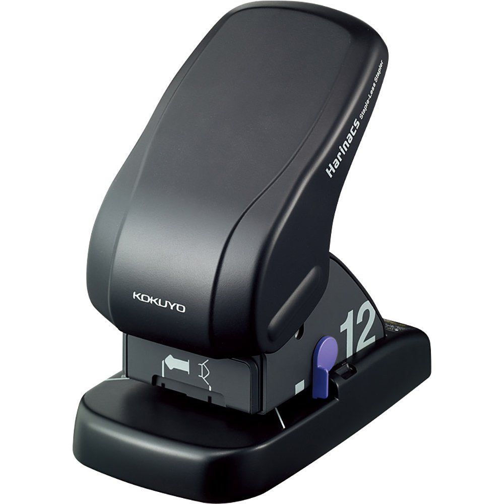 Kokuyo Harinacs Stapleless Stapler, Large Desktop Staple Free Stapler, 12 Sheet Capacity, Black (SLN-MS112D)