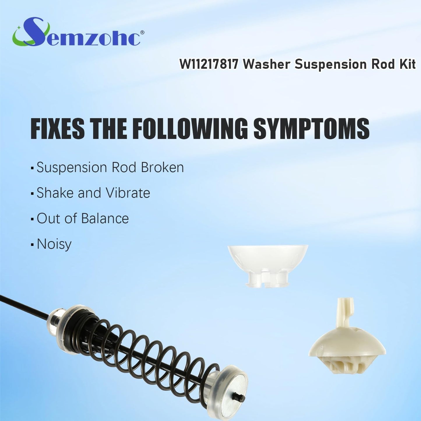 Semzohc W11217817 WTW4850HW1 WTW4855HW1 WTW4855HW2 WTW4855HW3 WTW4955HW1 WTW4955HW3 WTW4950HW1 WTW4655JW2 Washer Suspension Rod Kit 26.45 inch Fit for Whirl-pool Washer,also fit for May-tag MVWC465HW2