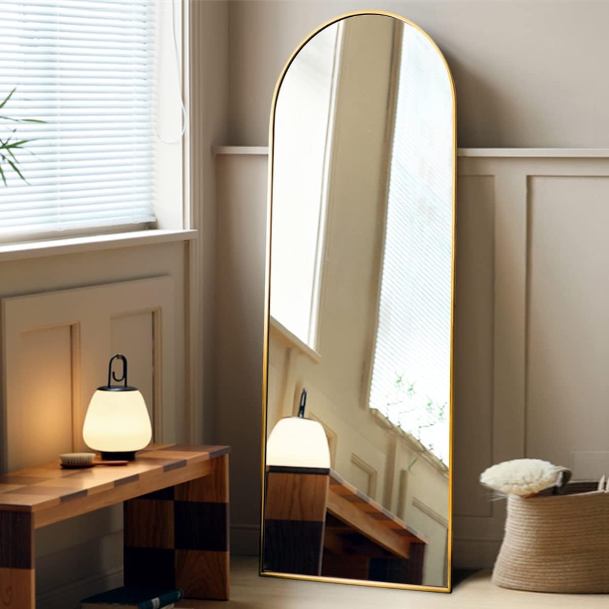 AyeWish Arched Mirror - Full Length, Standing or Wall Mounted, 58"18", Aluminum Frame - Gold