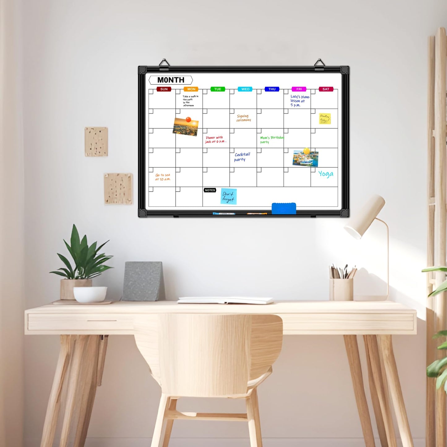 CALENBO Calendar Whiteboard for Wall 24" x 18", Monthly White Board Calendar Dry Erase with Black Aluminum Frame, Dry Erase Board for Office Home and School