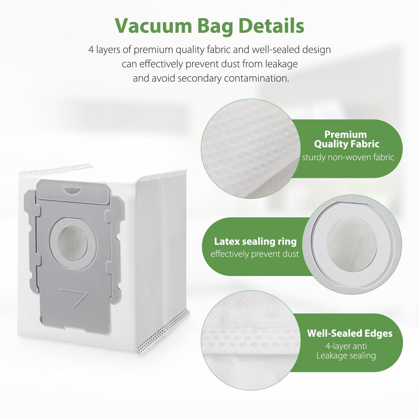 18 Pack Vacuum Bags for iRobot Roomba i7 i7+ i8 i8+ i3 i3+ i4 i4+ j7 j7+ j9+ s9 105 405 505 705 Combo, i, s, j, 100, 400, 500, Max 705 Combo Vac Series, All Clean Base Automatic Dirt Disposal Bags