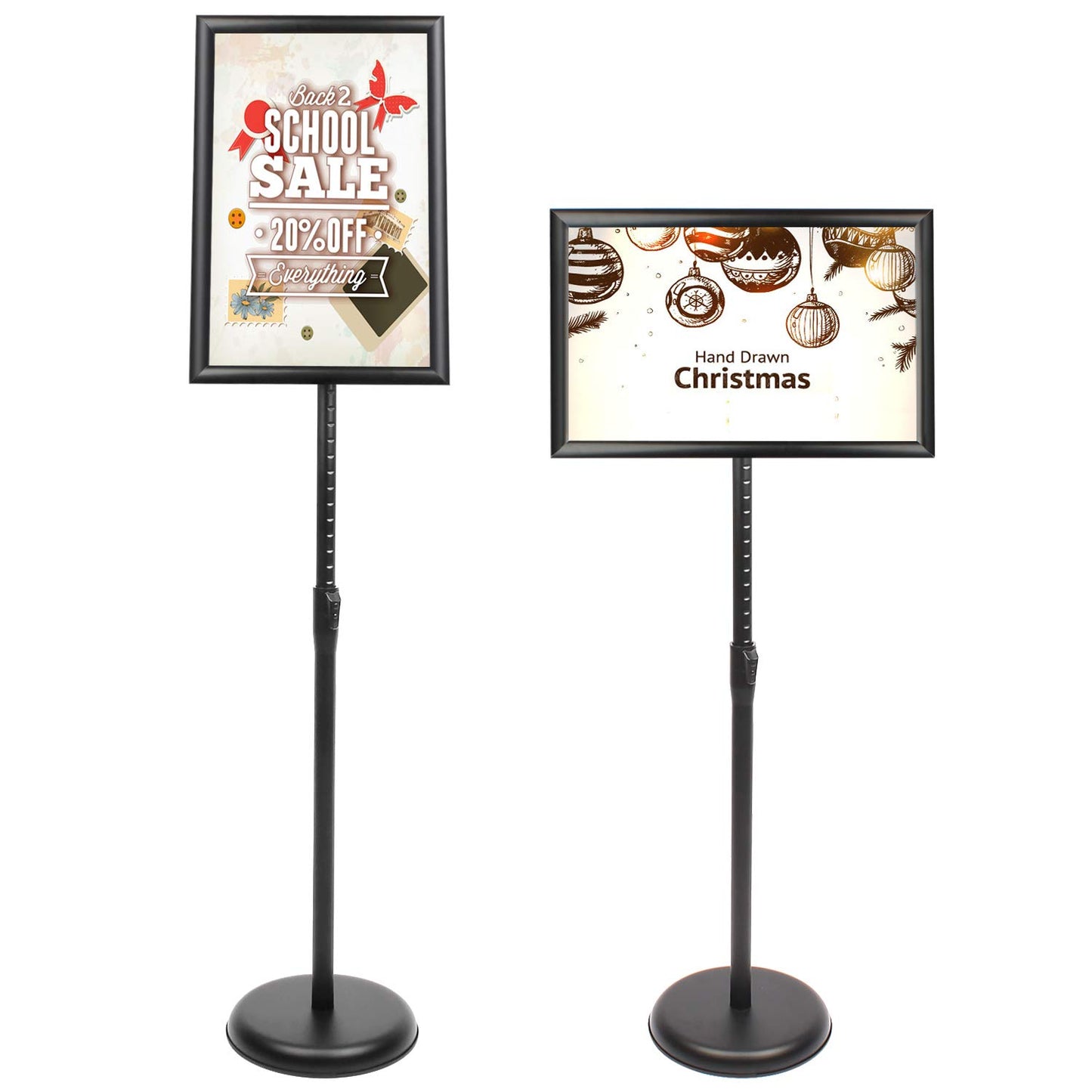 DISPLAYSWORKER Sign Stand, Sign Holder Floor Stand with Heavy Duty Pedestal ,Adjustable Pedestal Poster Stand Aluminum Snap Frame for 8.5 x 11 Inch, Black