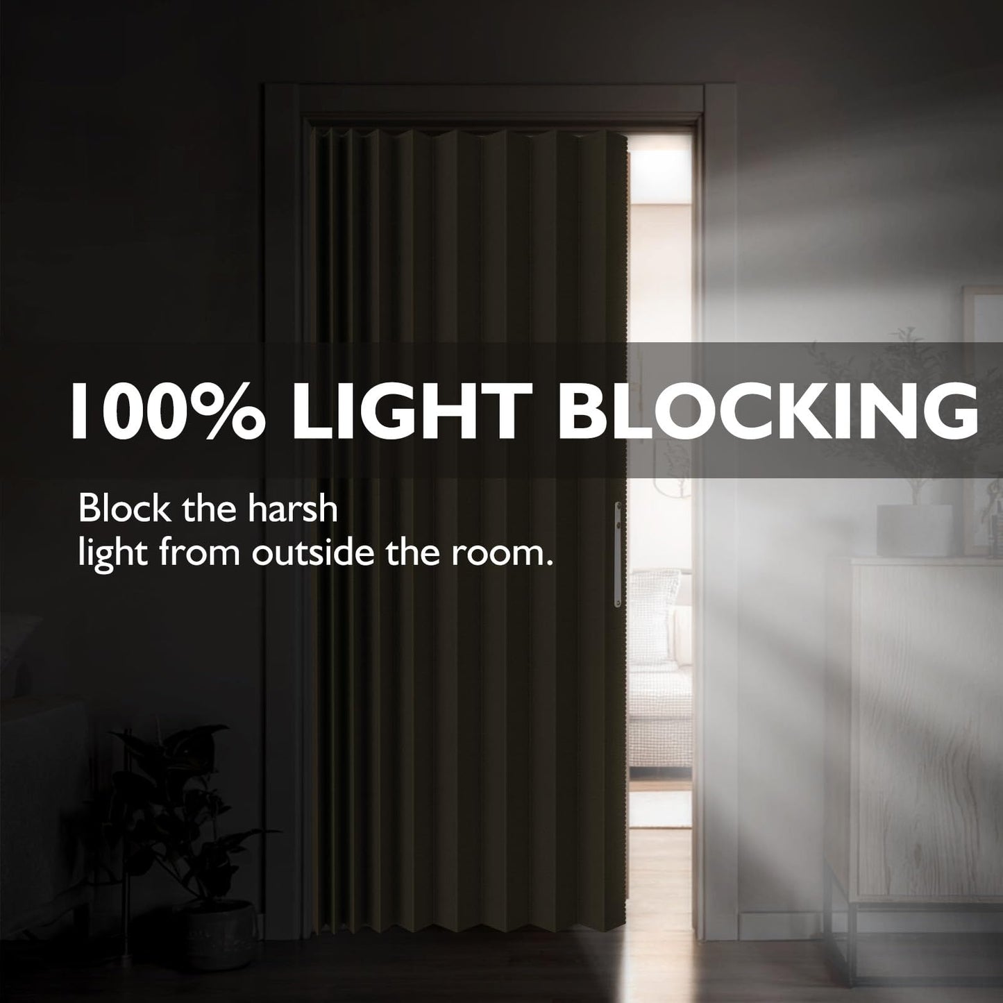Jilron Accordian Door Curtain,Install Adhesive Track 100% Blackout Doorway Curtains,Suitable for Bedroom,Closet,Interior Room Divider,Beige 43" W×78" L,1 Piece