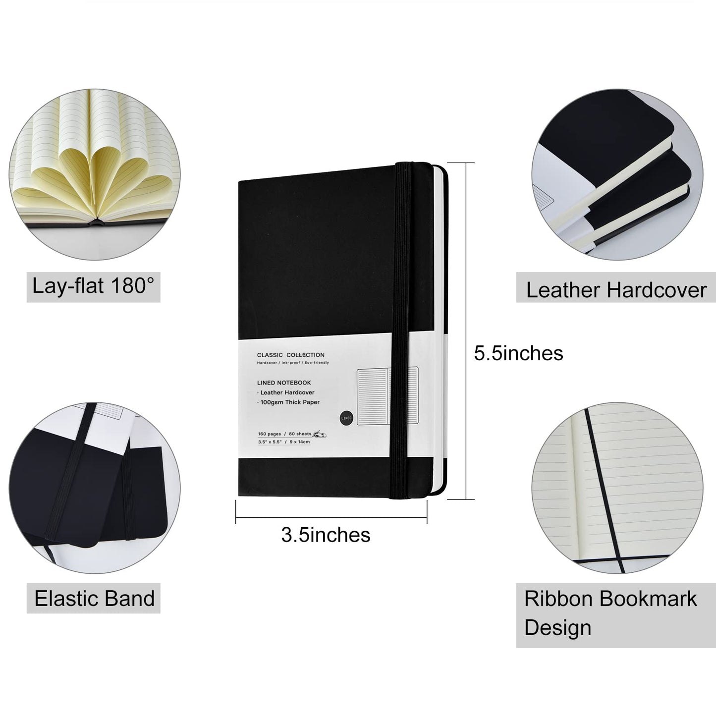Coopay 12 Pack Pocket Notebook Journals Bulk, 3.5" x 5.5", 160 Lined Pages, A6 Mini Notepad Hardcover leather Journal with 100GSM Thick Paper, Small Notebooks for Writing Work Men Women (Black)
