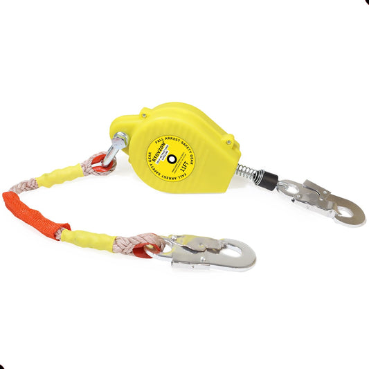 11FT RTOVZON Self Retracting Lifeline, Fall Arrest Fall Protection Dual Alloy Steel Hook Steel Wire Rope Heavy Duty Retractable Lanyard, Roofing Lifeline, SRL, Safety Lanyard
