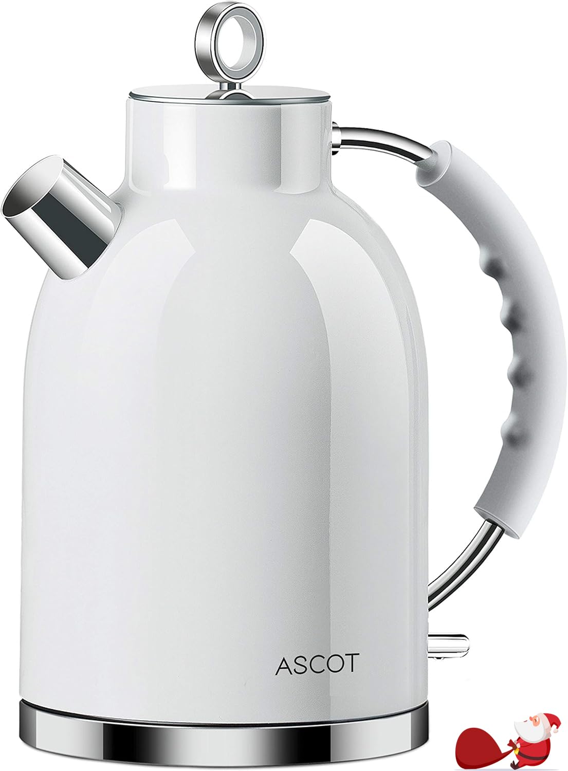 ASCOT Electric Kettle, Stainless Steel Tea Boiler 1.5qt 1500W Retro Tea Heater & Boiling Kettle, Auto Shut-Off and Boil-Dry Protection(White)