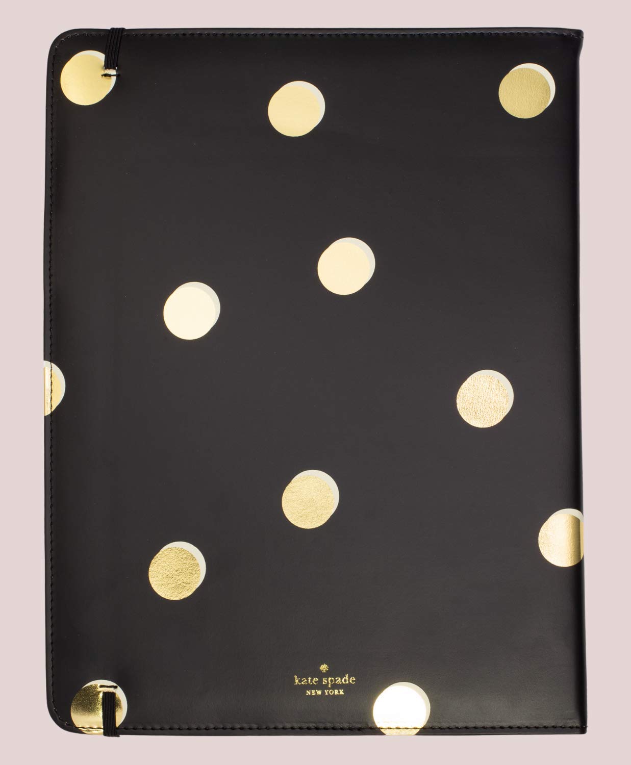 kate spade new york Black/Gold Leatherette Notepad Folio, Professional Padfolio with Lined Writing Pad, Interior Pocket, and Pen Loop, Scatter Dot