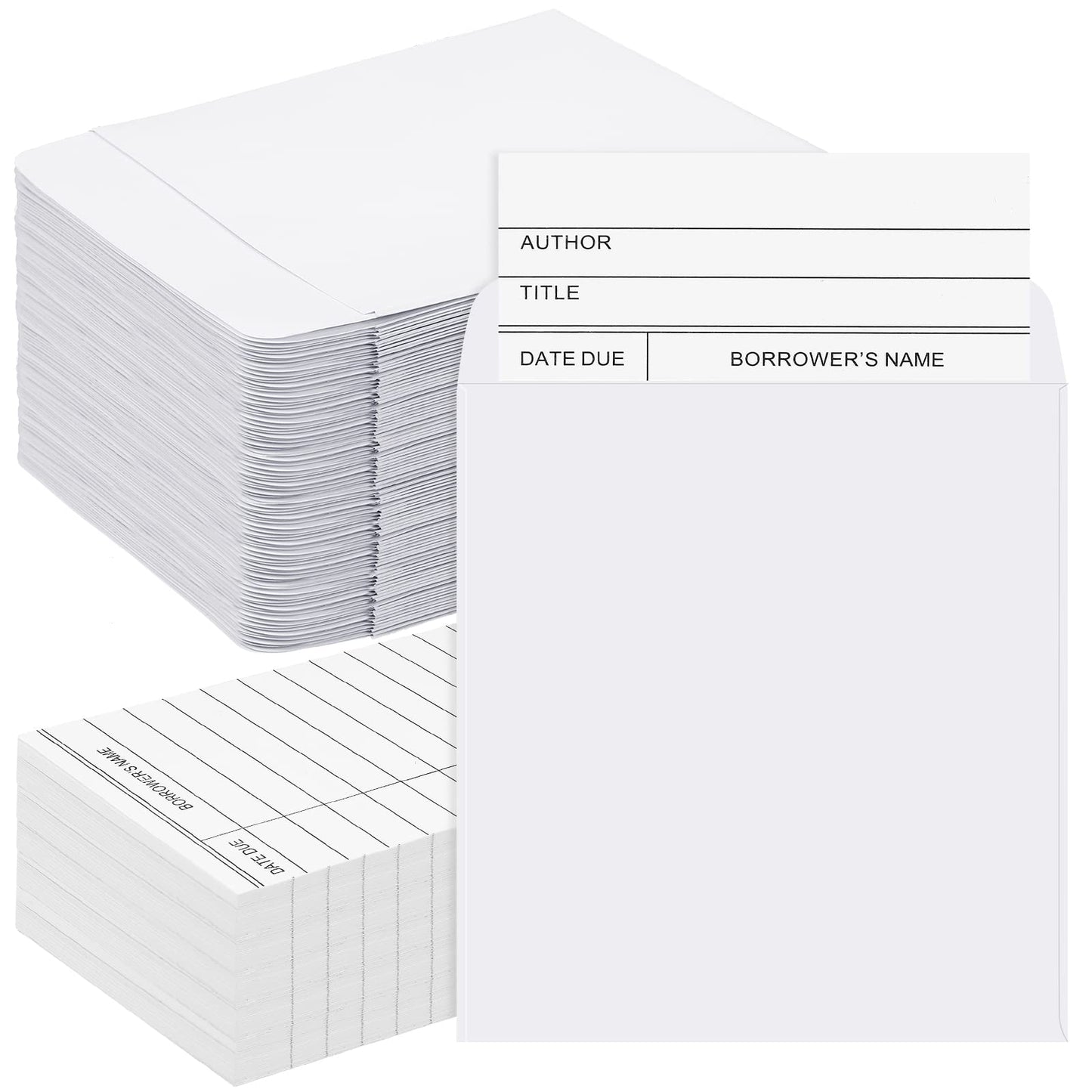 Harloon 1000 Pcs Library Cards Pockets and Library Checkout Cards, Self Adhesive Book Pockets Personal Reading Kit Due Date Envelope Sleeves for Classroom Office CDs DVDs Gift Tag