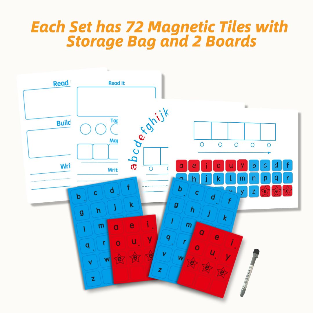 CVC Magnetic Letter Tiles and Writing Boards Set, 216 Pieces of ABC Magnets, 6 Magnetic Letter Boards CVC Literacy Spelling Reading Word Building Manipulative Phonemic Awareness Alphabet Tiles Set