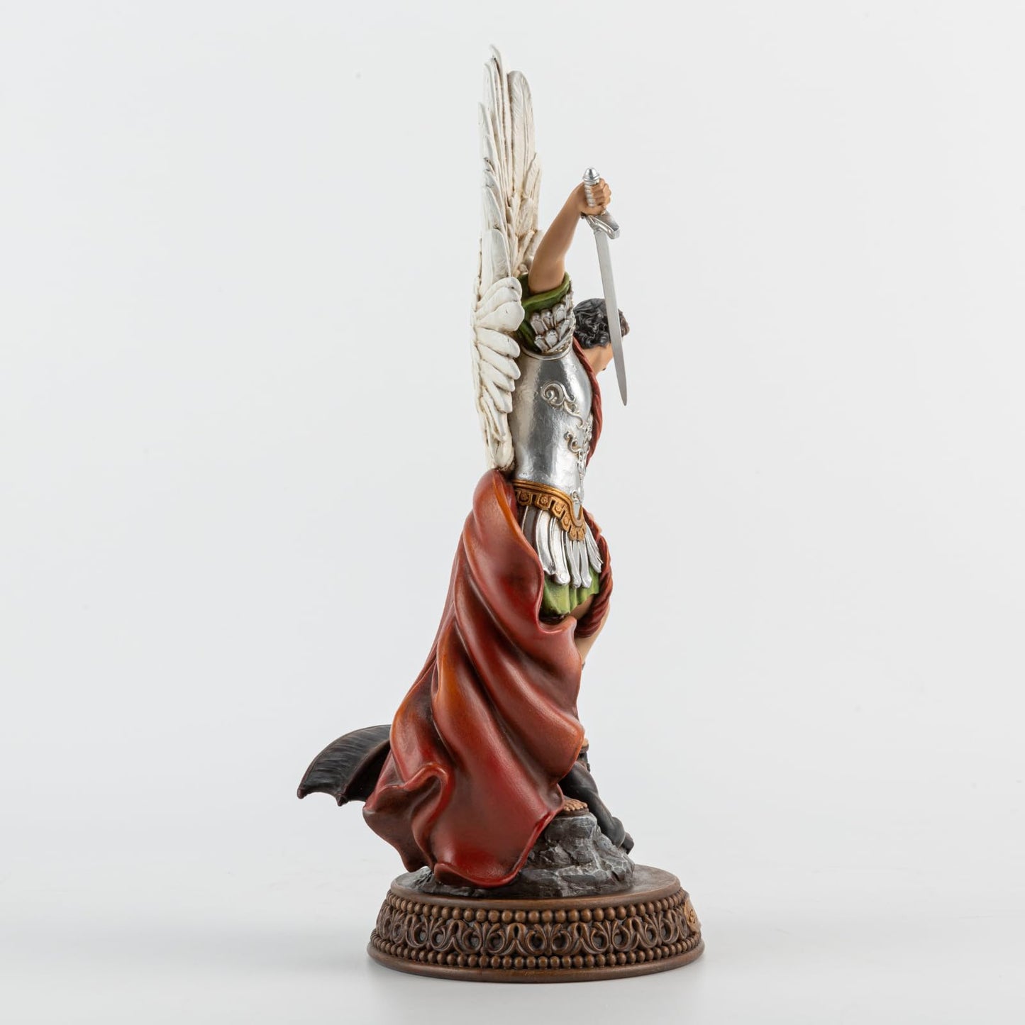 DevotedWalls St Michael The Archangel Painted in Full Color,12" H San Miguel The Great Protector Archangel Statue with Wings,St. Archangel Michael Defecting with Satan on Base with Name Plate