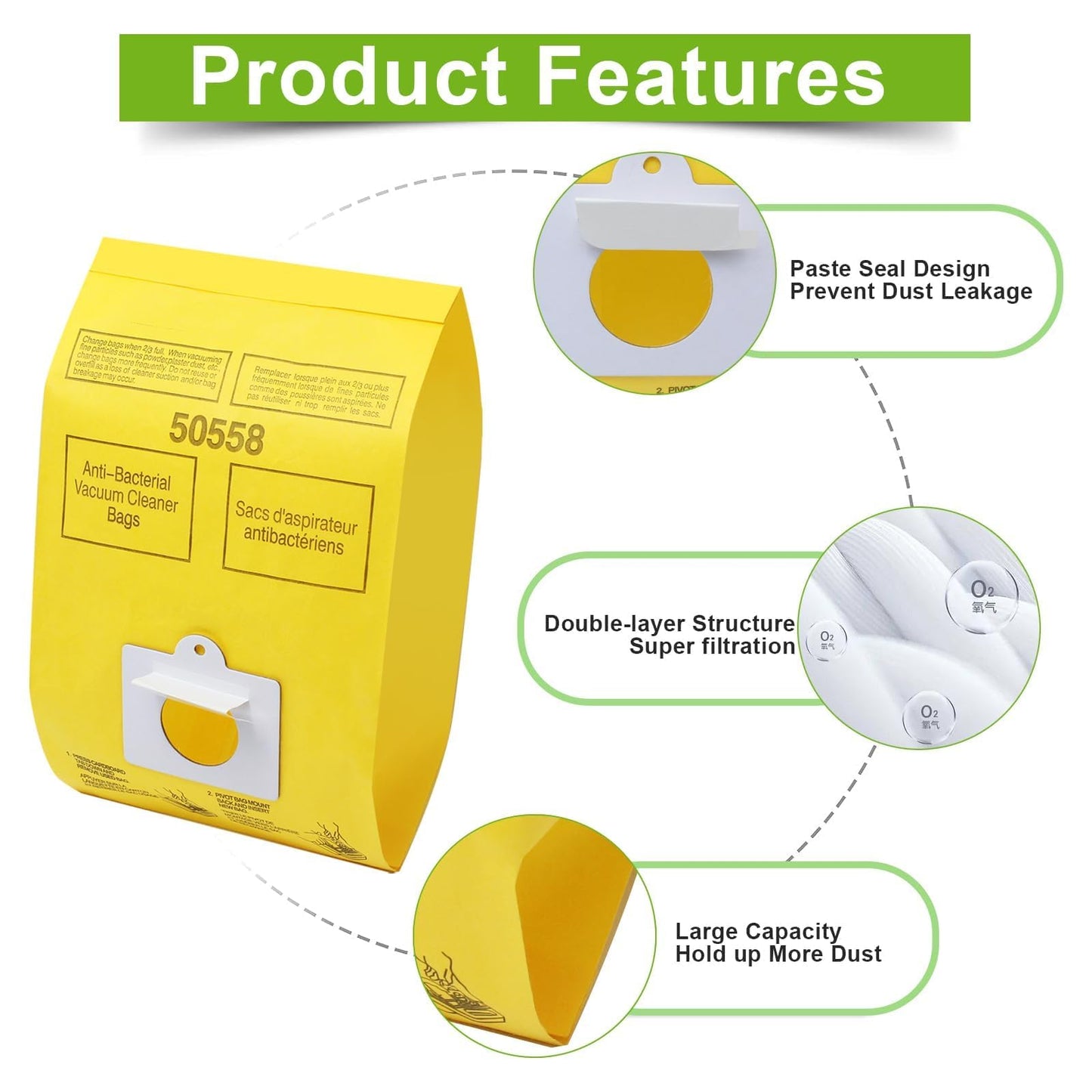 40 Pack 50558 Type C/Q Vacuum Cleaner Bags Compatible with Kenm.ore Canister Type C/Q 5055,50557,50558 (40)