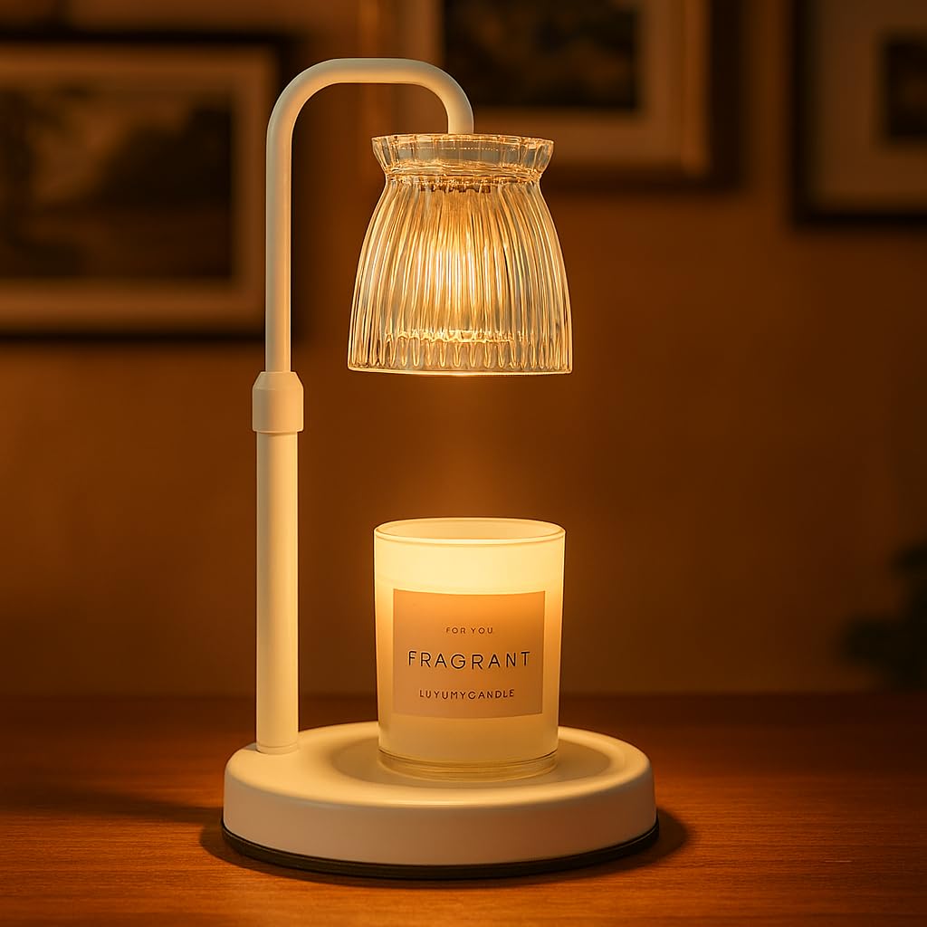 Shering White Candle Warmer Lamp with Timer & Dimmable - Metal Base & Glass Shade, Adjustable Height Wax Melter for Jar Candles, Mother's Day for Women