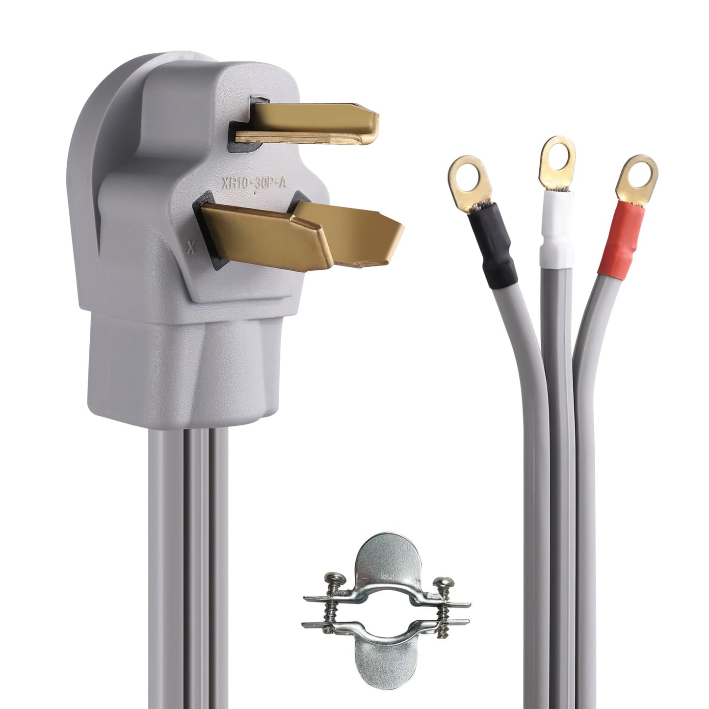 FiiMan 10 AWG 3 Prong Dryer Cord SRDT, 30 Amp 7500W Rated, NEMA 10-30P to 3-Wire Appliance Cord with Three Ring Terminals, Dryer Plug 3 Prong, Gray (15 FT)
