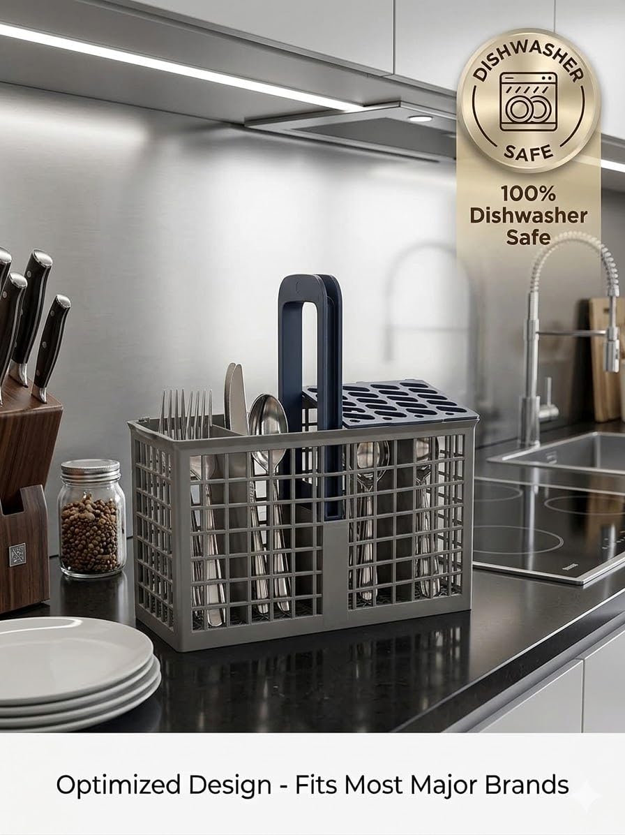 yisijiu 2026 Upgraded Dishwasher Cutlery Basket Compatiable For Samsung DD82-01112A / ‎DD94-01013A / DD97-00250A Silverware Basket for Most Dishwasher Like Samsung GE Whirpool Bosch（9 x 3 x 10.3 Inch