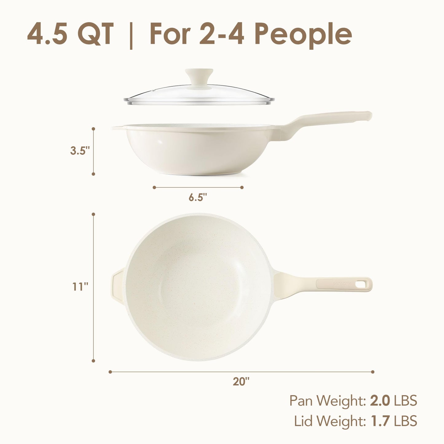 SENSARTE Ceramic Nonstick Wok with Lid, 11 Inch Non Toxic Stir-fry Pan Induction Cookware, Deep Frying Pan Skillet with Stay-Cool Handles, PFAS/PTFE/PFOA Free