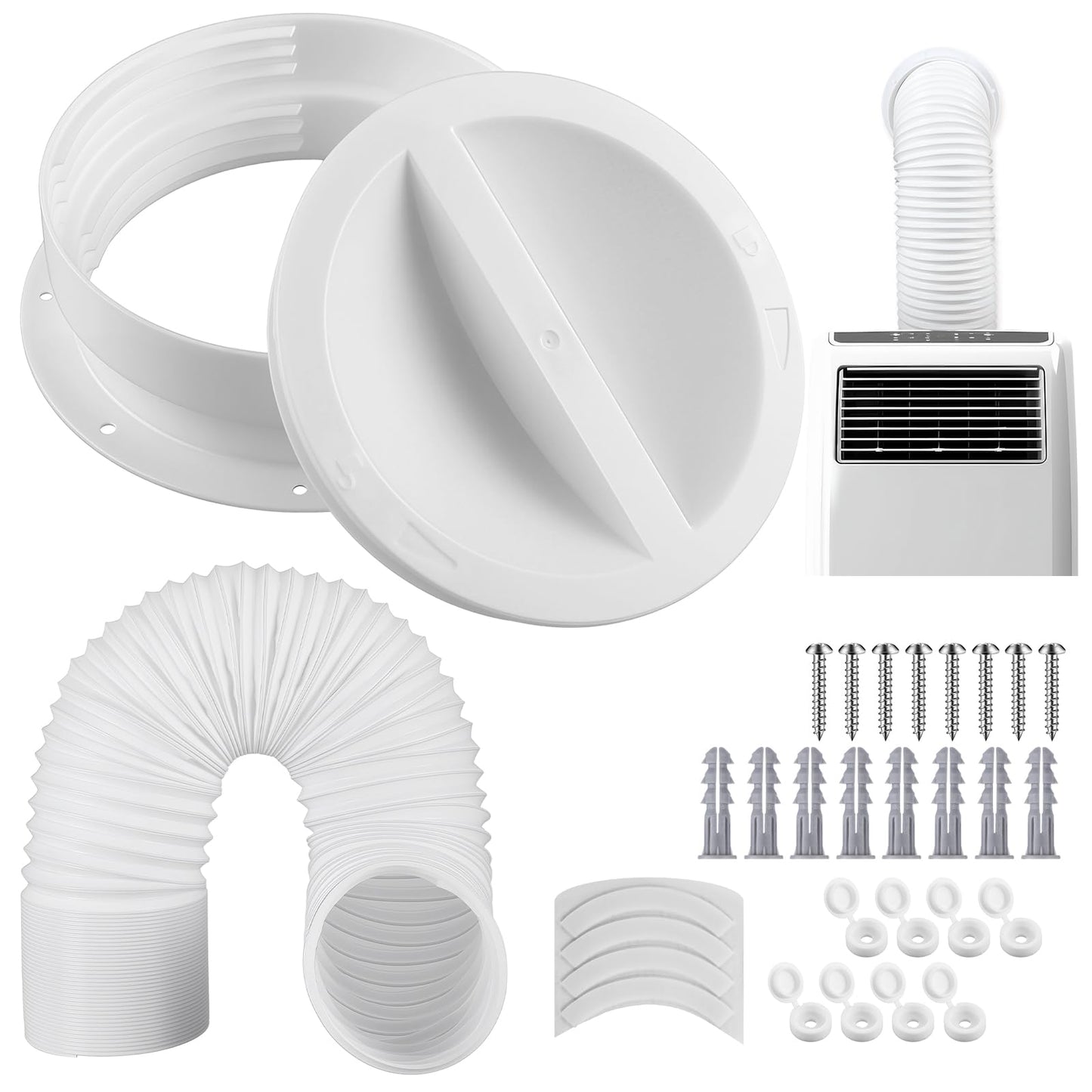Pushglossy Portable AC Vent Two Size Wall Mount Connector with Hose Ac Exhaust Hose Coupler for 6 and 6.5 Inches Tube with 5.9 Inch Diameter Tube, Cover and Screws Included(59'' Long5.9'' Wide)