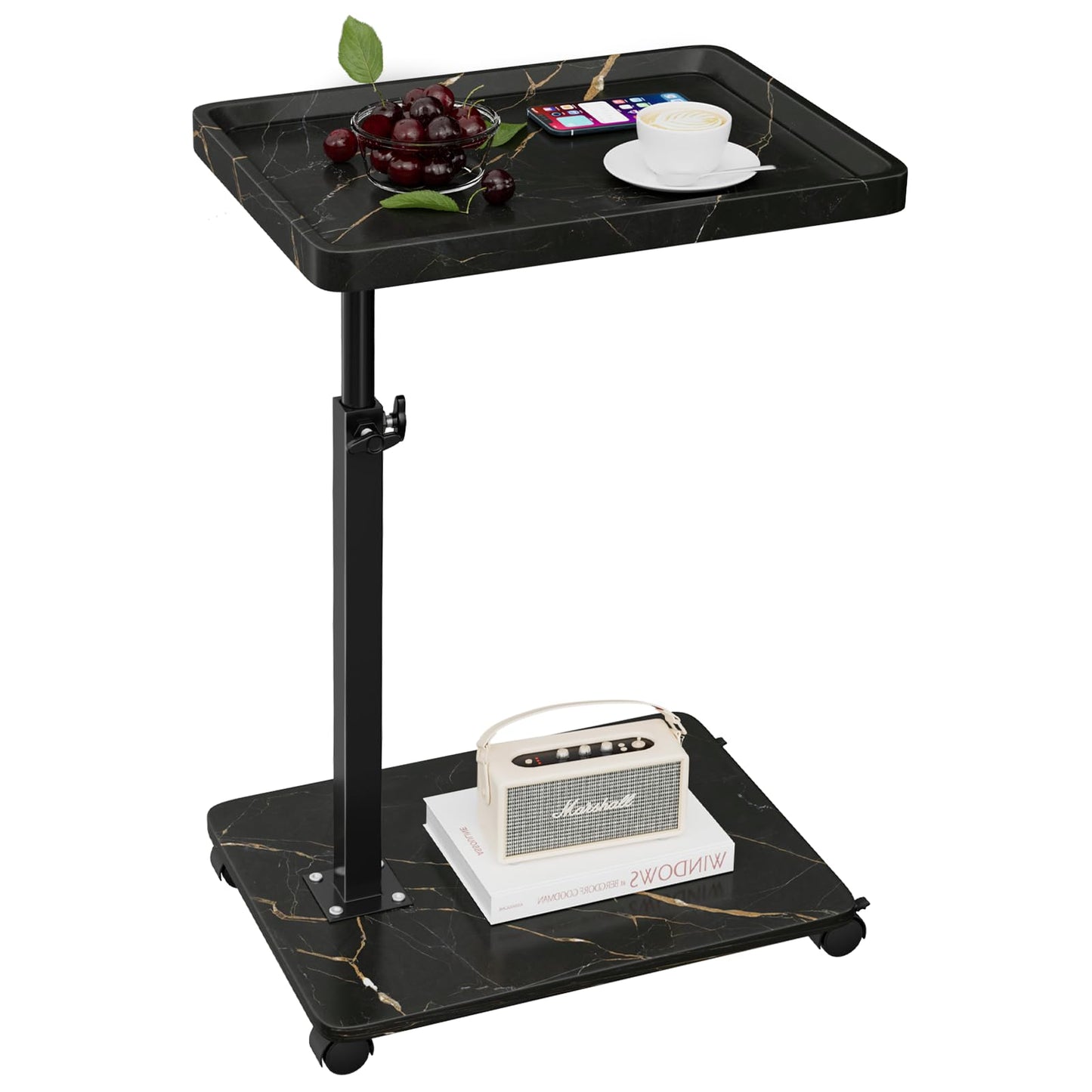 C Table End Table Adjustable Height, 360°Swivel TV Tray Table for Small Spaces, Couch Tables That slide under, C Shaped Side Tables living room and bedroom for Sofa, Bed,Chair, Snack (1, Black)