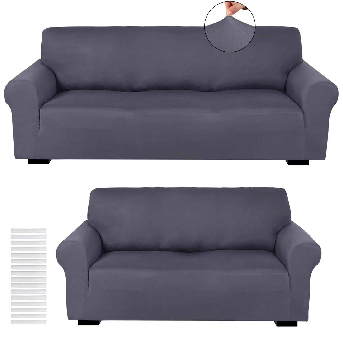Peryiter 2 Pcs Sofa Covers Couch and Loveseat Covers Set Stretch Sofa Slipcover for Living Room Armchair Furniture Protector, Wrinkle Proof(Dark Gray,Milk Silk)