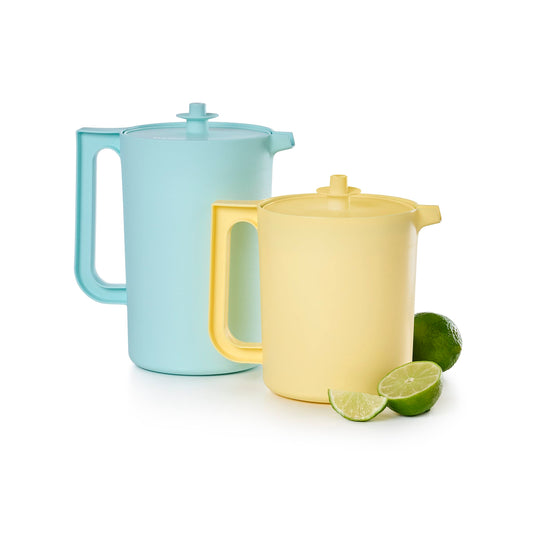Tupperware Heritage Pitcher Set in Vintage Blue and Yellow Colors, Dishwasher Safe and BPA Free (Set of 2, 1.5 Qt./2 Qt.)