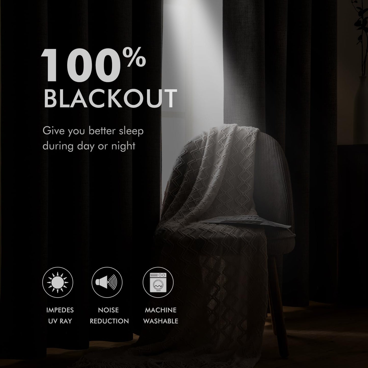 MIULEE 90 Inches Linen Textured Curtains for Bedroom 100% Blackout Thermal Insulated Natural Beige Grommet Room Darkening Curtains & Drapes Luxury Decor for Living Room Nursery 52 x 90 Inch (2 Panels)