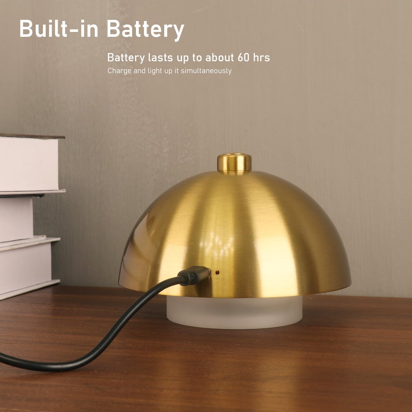PSDSSHIIS Modern Table Lamp Cordless Portable Desk Lamp, 2700K Stepless Dimming Rechargeable Battery Operated LED Lights for Bedroom, USB-C Charging, Restaurant/Bar/Night Light/Gifts (Antique Brass)
