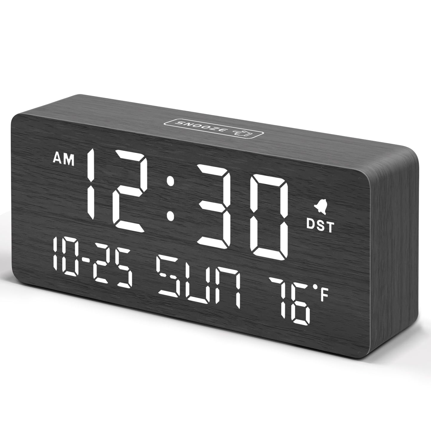 DreamSky Wooden Digital Alarm Clocks for Bedrooms - Living Room Desk Clock with Date and Day of Week, Temperature, USB Port, Dimmer Wheel, Adjustable Volume, Auto DST, Wood Decor for Office Table