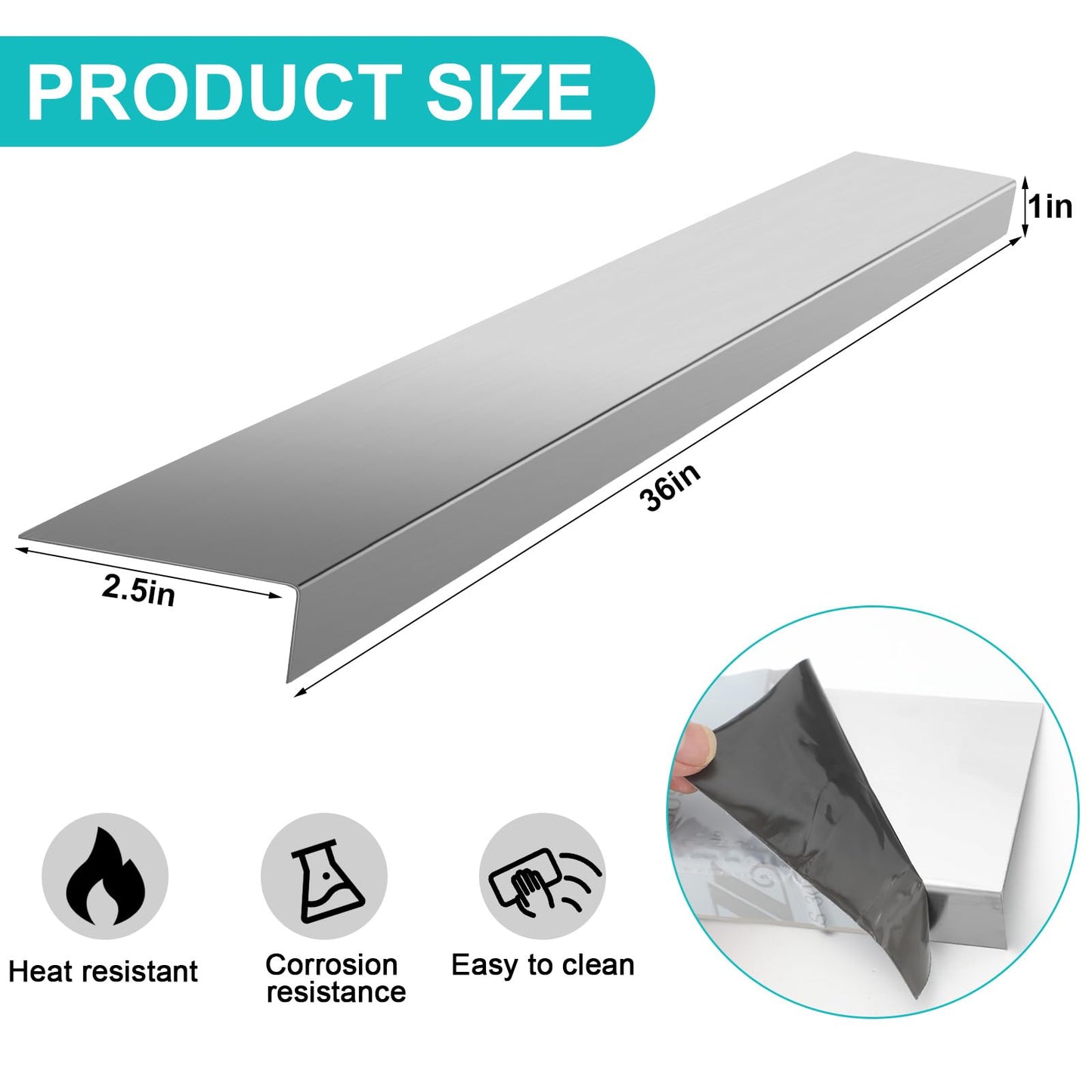 Blulu 304 Stainless Steel Universal Gap Filler - 36'' x 2.5'' x 1'' Stainless Steel Stove Gap Covers for Microwave/Oven/Range/Cooktop Kitchen Decor