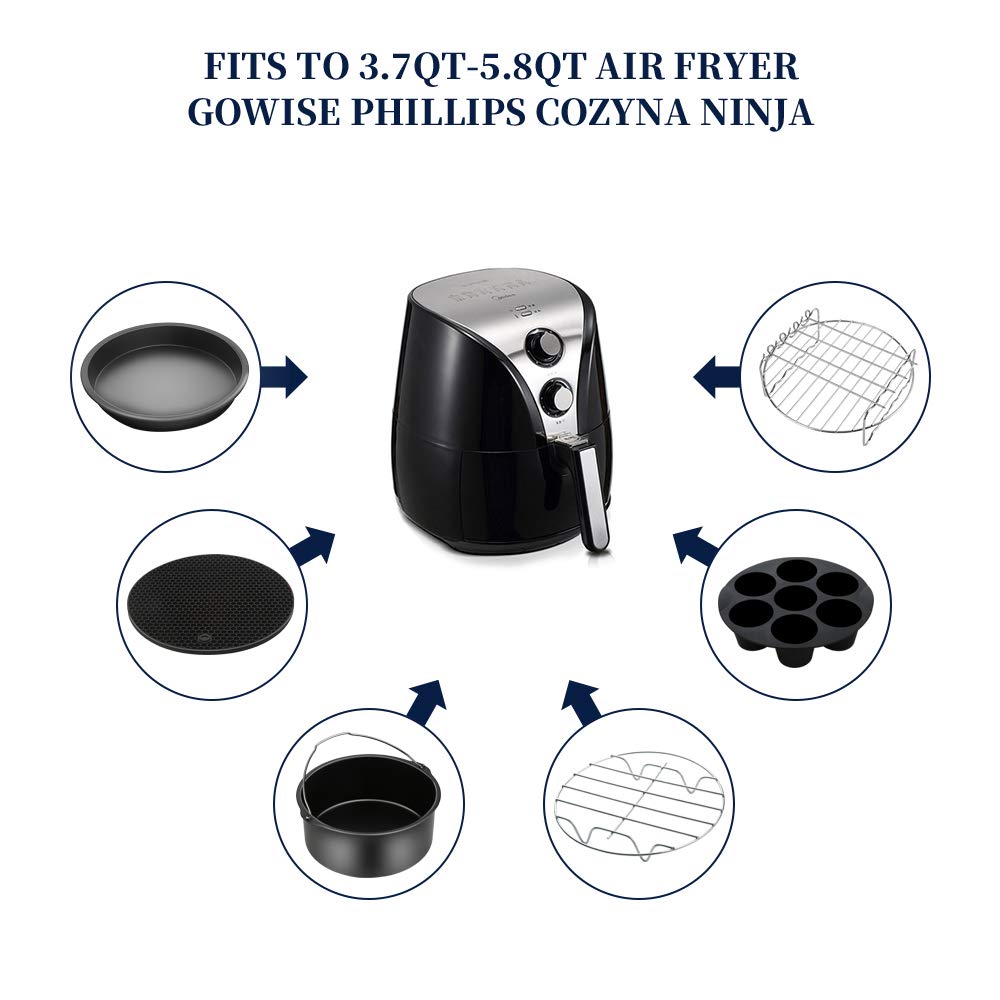 Air Fryer Accessories 11PCS, Fit all 3.7QT-4.0-5.8QT Power Deep Hot Air Fryer with Cake Barrel, Pizza Pan