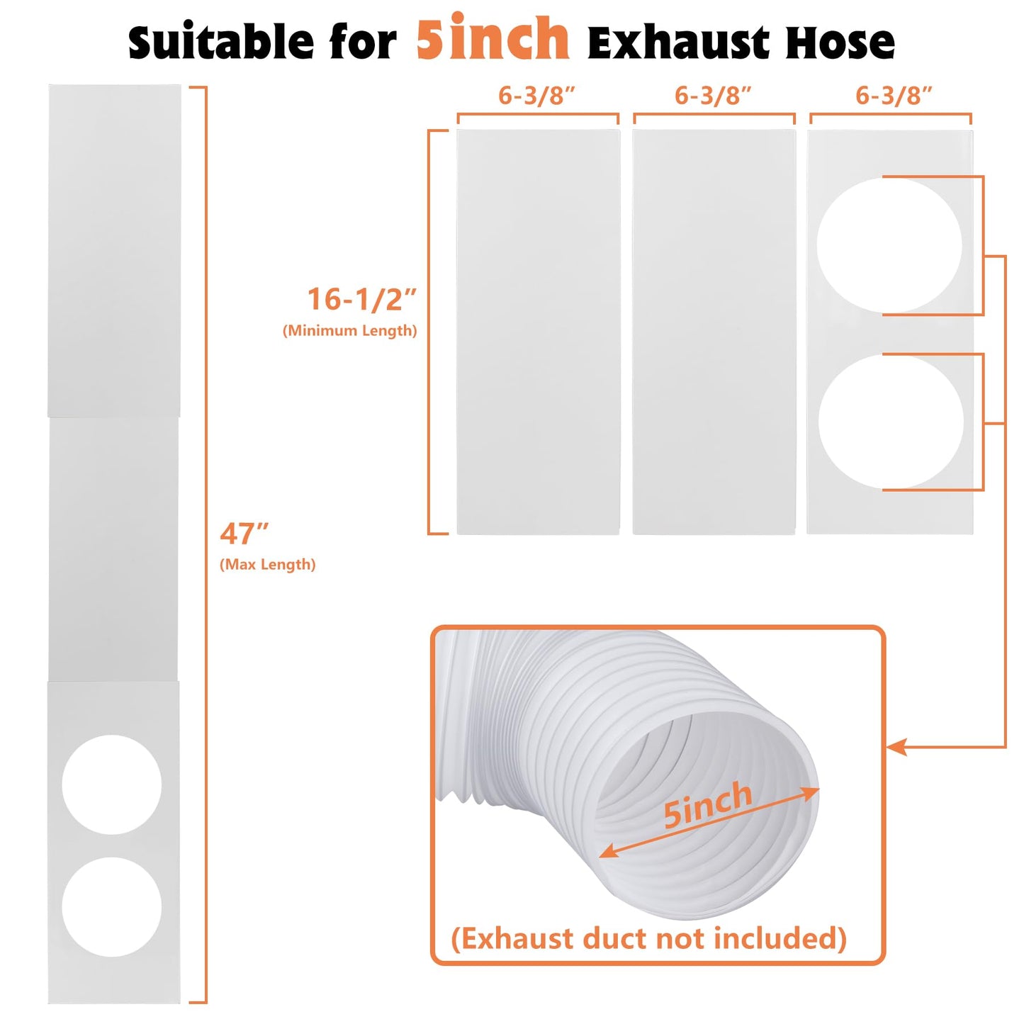 GCGOODS Portable AC Window Kit, Air Conditioner Daul Hose Window Seal Plates Kit for 5" Diameter Sliding and Hung Windows, Double Hole Design with Foam Seal Tape, Universal Sealing Panels