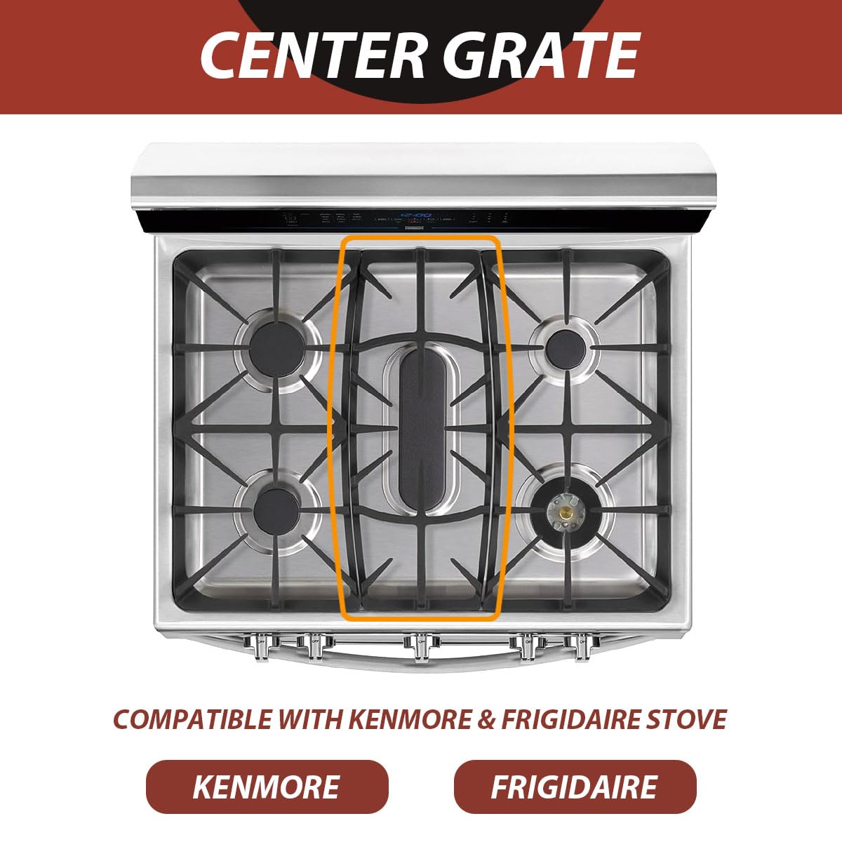 Premium A00263801 Gas Stove Burner Grate Replacement Parts for Kenmore Stove Parts for Frigidaire Range Surface burner grate, AP6036421 Cooktop replacement Center Cast Iron Stove top Rack 1 Pack