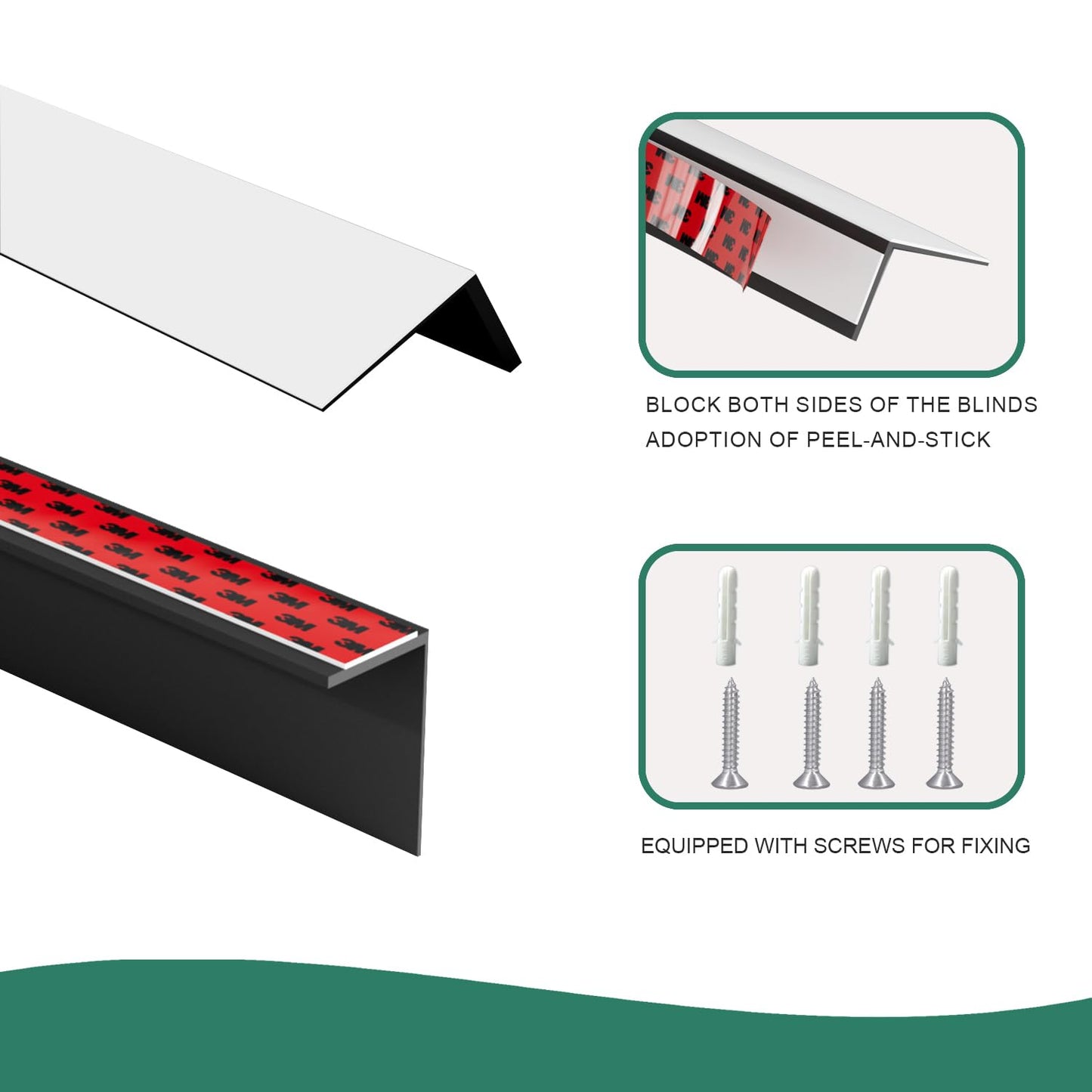Bliwans Light Blocking Strips for Window Shades and Blinds, 100% Blackout PVC Side Tracks Light Blocker for Blinds, Window Light Blocker for Bedroom(White, 58", 2PCS)