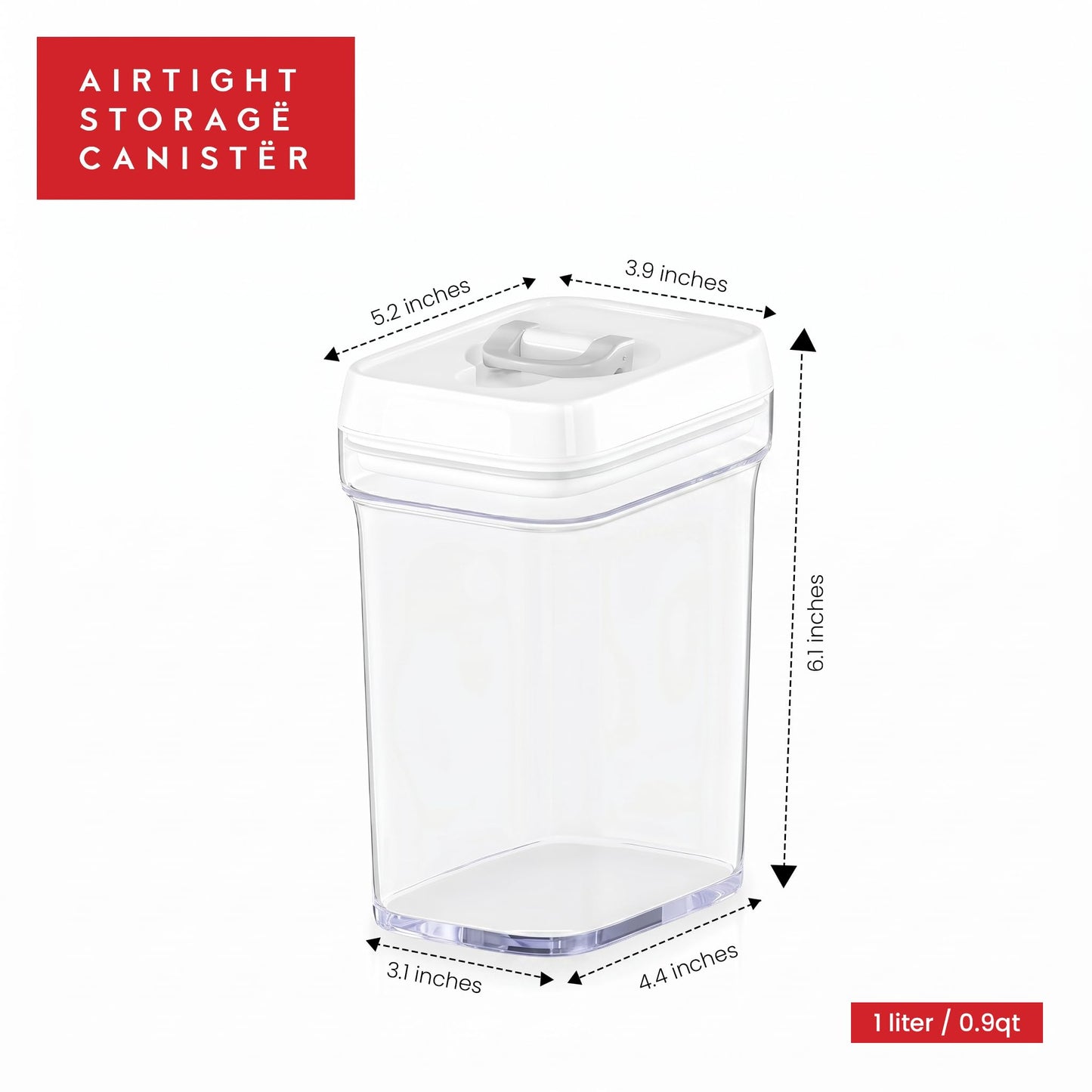 DWËLLZA KITCHEN Airtight Food Storage Containers for Pantry With White Lids 1L - 6 Pack - Clear Plastic Air Tight Kitchen Containers Pantry Organization and Storage BPA-Free Keeps Food Fresh & Dry