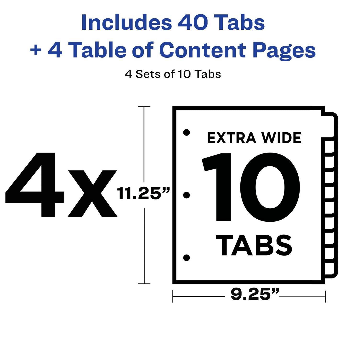 Avery Extra-Wide Dividers for 3 Ring Binders, 10 Tabs per Set, Customizable Table of Contents, Multicolor Tabs, Works Great with Sheet Protectors (4 Sets of 34776)