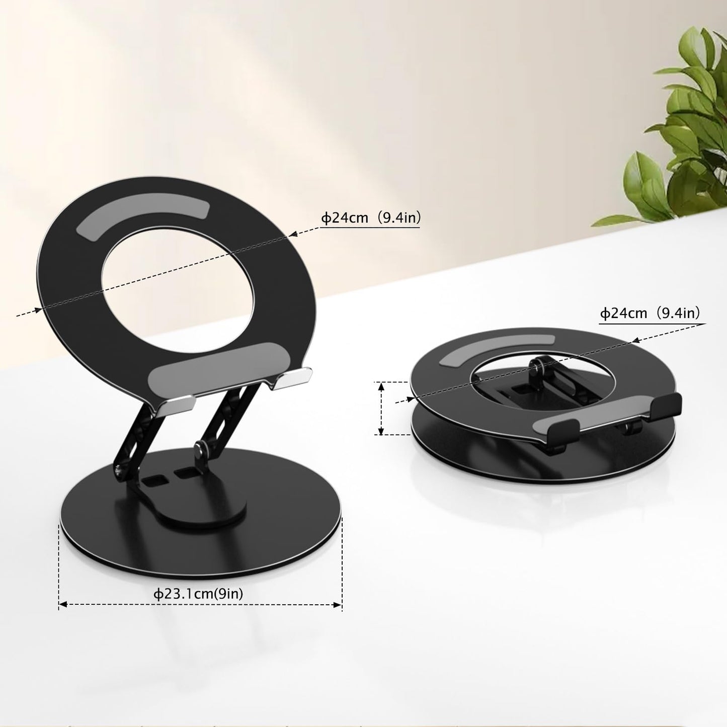 GleYo Laptop Stand for Desk Adjustable Computer Stand with 360 Rotating Base Ergonomic Laptop Riser Mount for Desk Foldable Protable Computer Desk Fits with MacBook Pro Air, Round Black