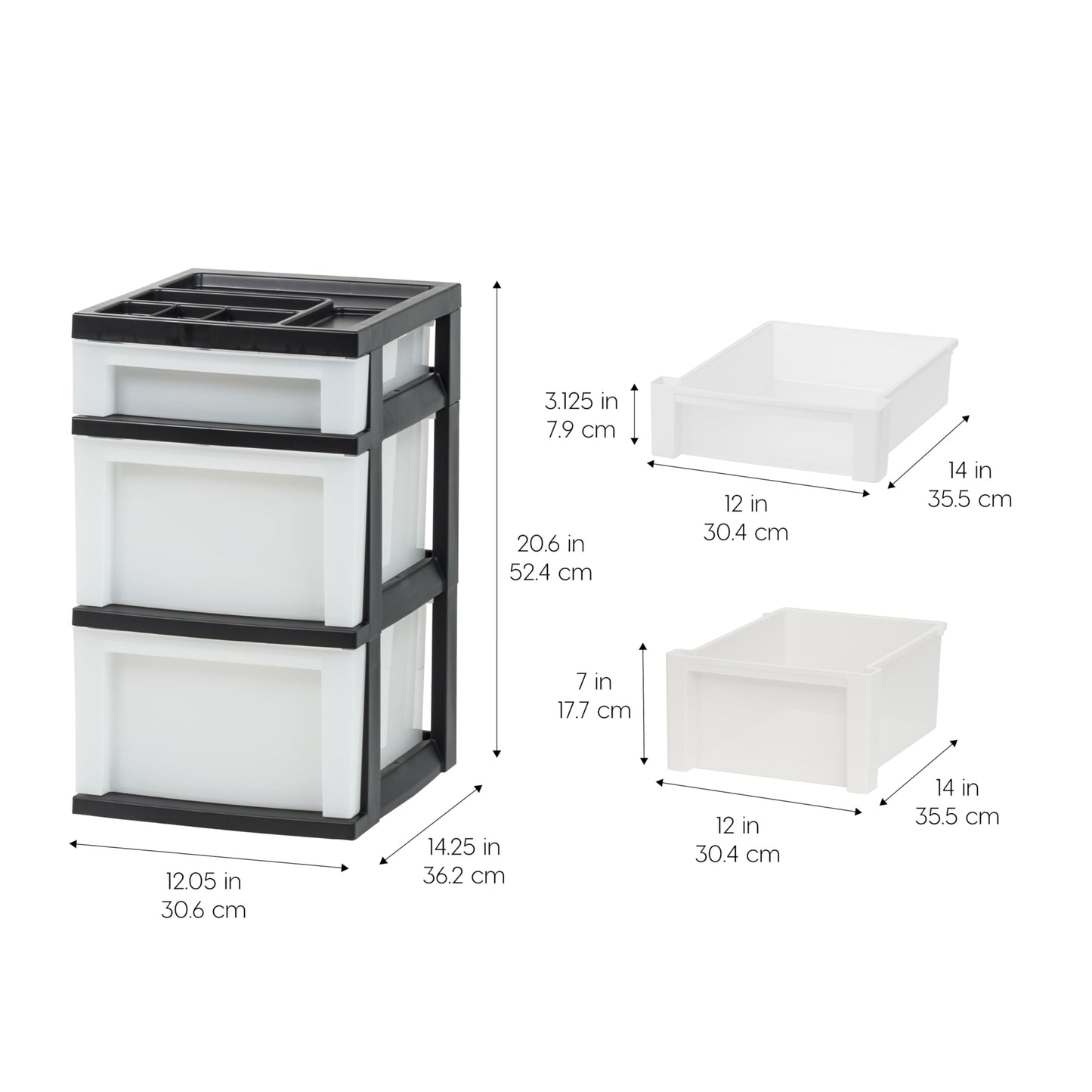 IRIS USA Plastic Drawer Storage Organizer Rolling Cart, 3-Drawers, for Classroom Art Craft Supplies Dresser Closet Bathroom Laundry Room, Black/Pearl