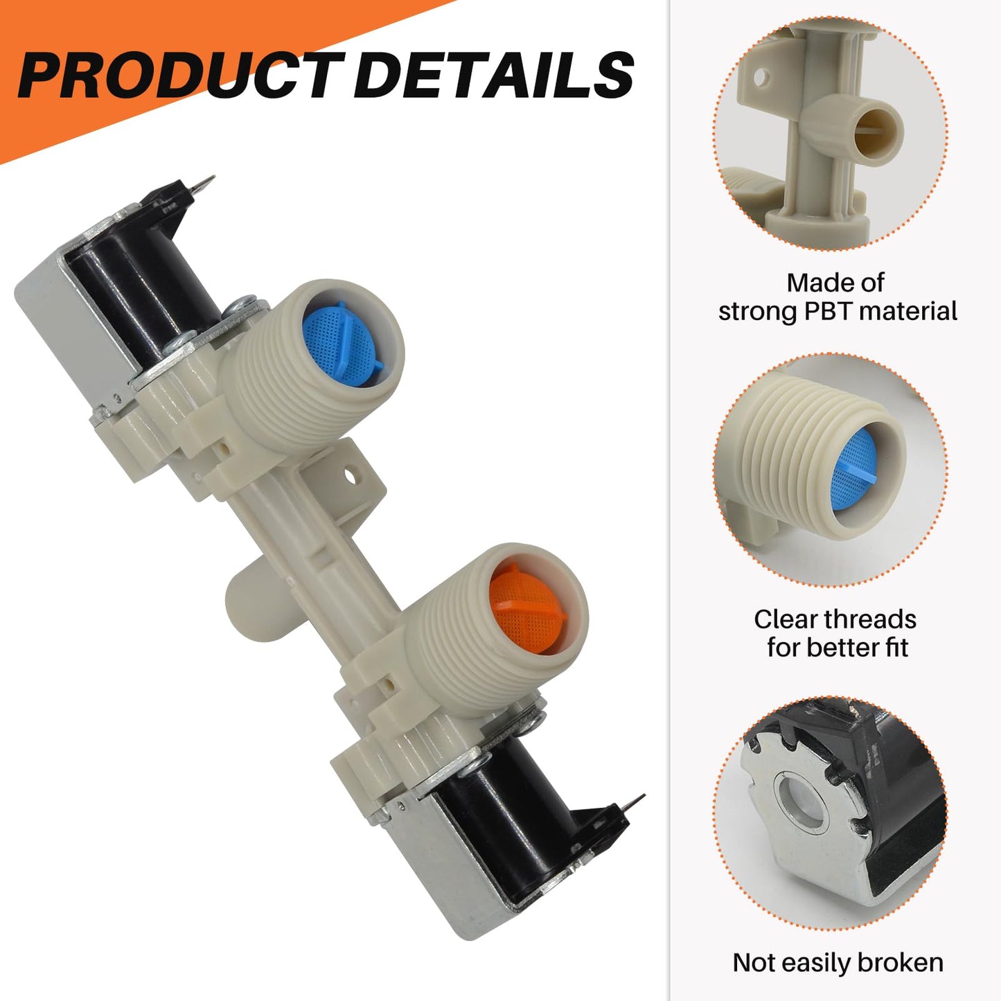 W10906602 Washer/Dryer water inlet valve Compatible with Whirlpool Kenmore Amana Washer Replace W10869511 W11176412 4460930 AP6036153 PS11769643 EAP11769643
