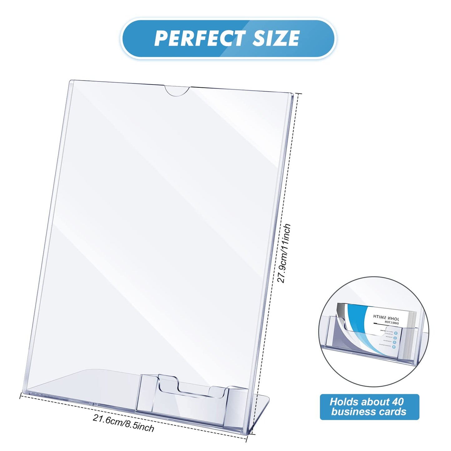 Vicenpal Acrylic Flyer Stand Sign Holder with Business Card Holder 8.5 x 11 Clear Brochure Display Stand with Business Card Pocket for Magazine Pamphlet Booklets Menu Desktop(4 Pcs)
