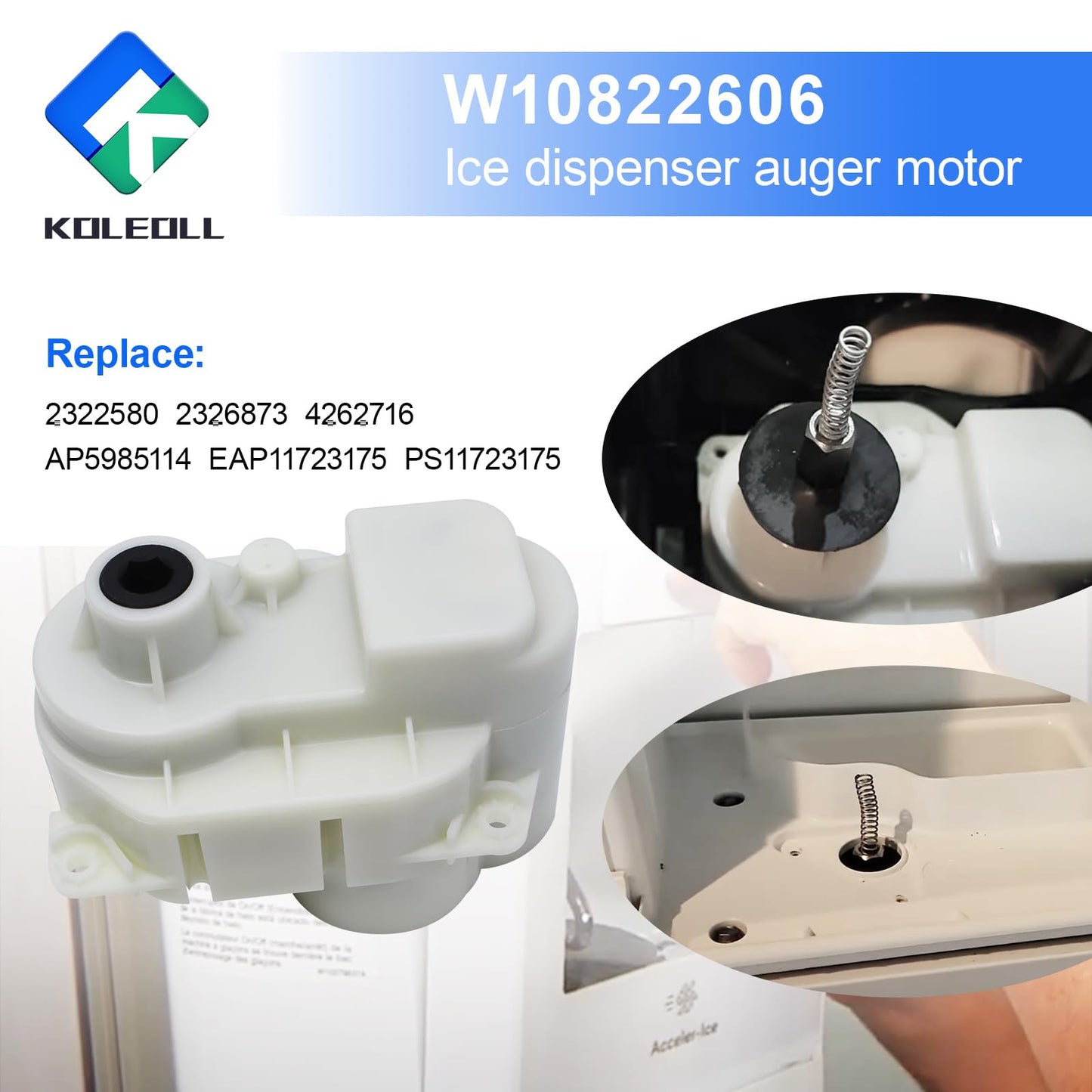 W10822606 Ice Dispenser Auger Motor Compatible with Whirlpool Refrigerator, 120 Volt 60HZ, Replace W10215646 W10271506 W11185741 W11298175 W11391787