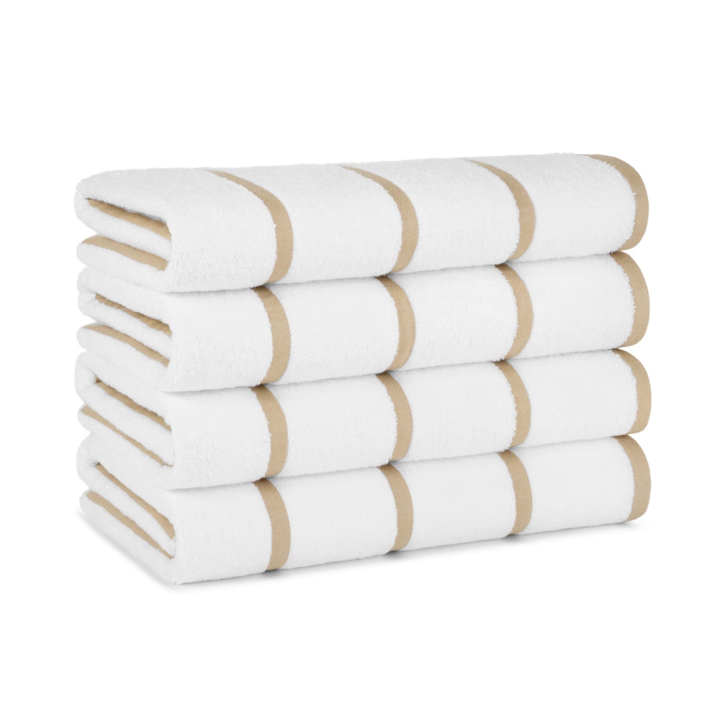 Arkwright Las Rayas Striped Beach Towel - Pack of 4 - Soft Plush Quick Dry White Cotton Terry Towels Set for Pool, Swim, and Hot Tub, 480 GSM Thick & Absorbent, 30 x 60 in, Beige